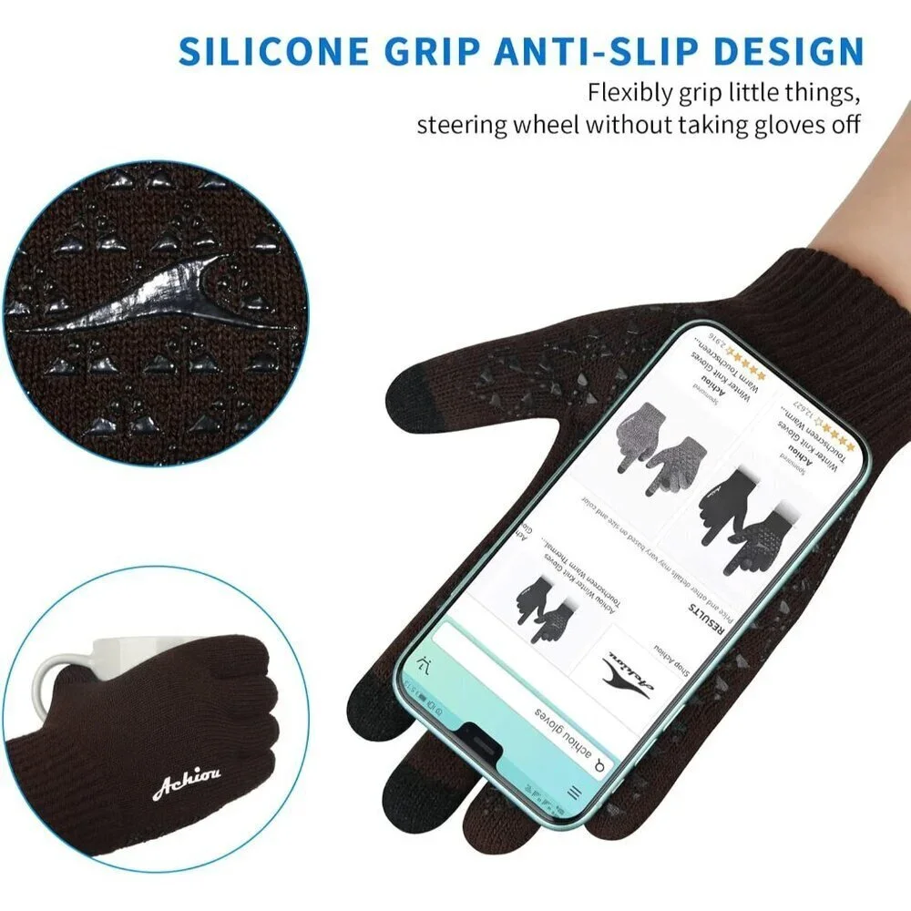 Women's Coffee Upgraded Touch Screen Thermal Soft Knit Lining Winter Gloves